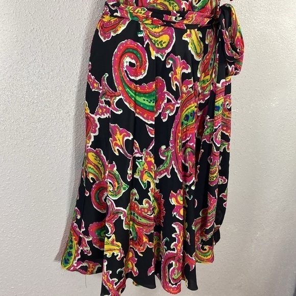 Ralph Lauren Black Pink Multi Paisley Silk Ruffle Wrap Dress 6 RR16 - Picture 6 of 13